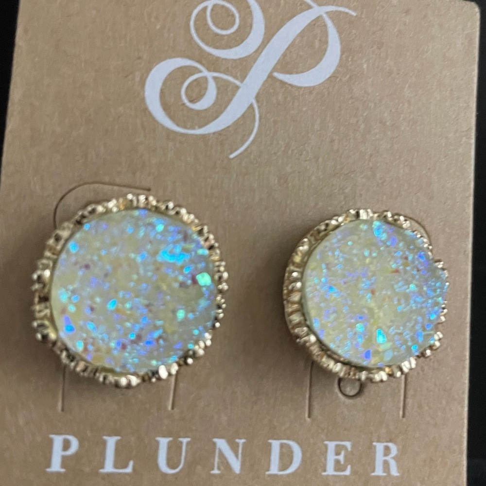 Plunder Design Fashion Jewelry Jean Gold Yellow Druzy Stud Post Earring - Picture 2 of 2